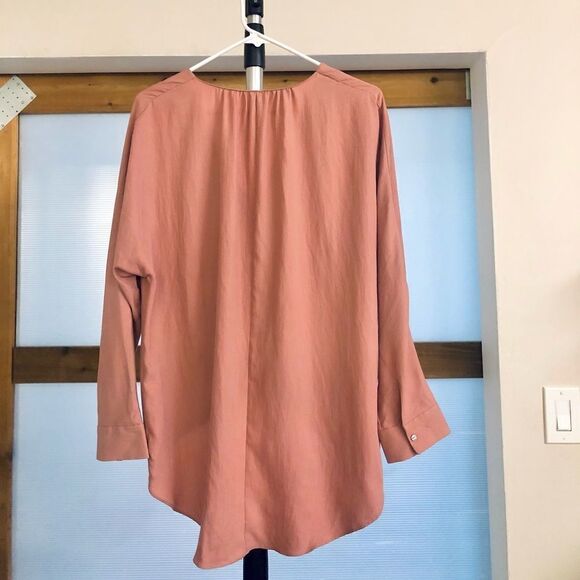 Zara Dusty Rose High Low Long Sleeve V-Neck Blouse/ Sz XS - Picture 6 of 8